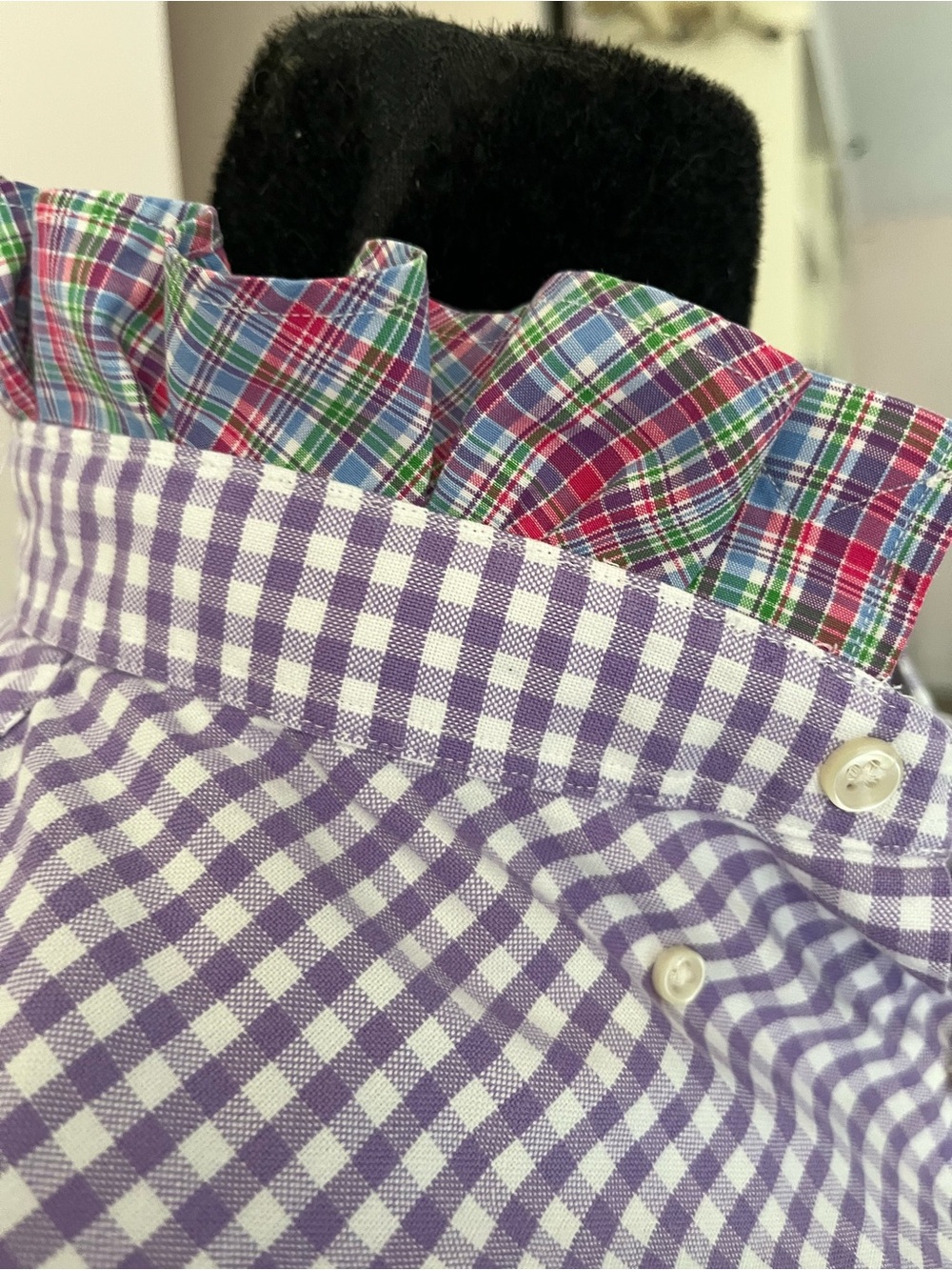Upcycled Ralph Lauren Purple Gingham Button-Down with Multicolor Plaid Ruffle - Picture 5 of 7